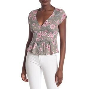 Chance V-Neck Floral Print Blouse Size XS NWT !